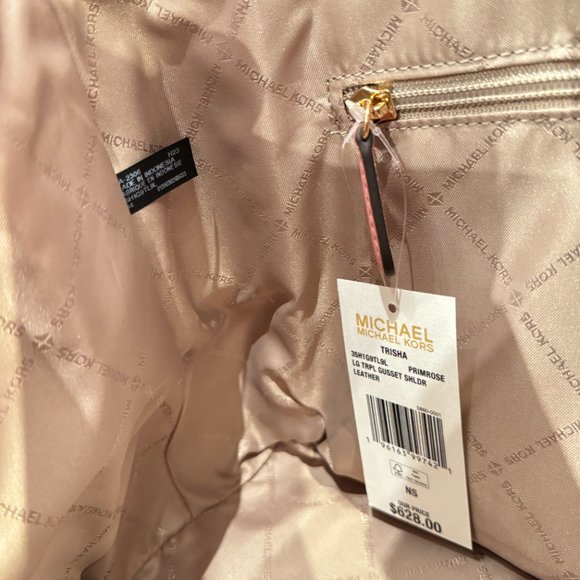 Michael Kors Trisha Large Triple Gusset Shoulder Tote Leather Bag Primrose - Picture 9 of 11